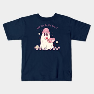 Will You Be My Boo Cute Ghost In Love Happy Valentines Day Kids T-Shirt